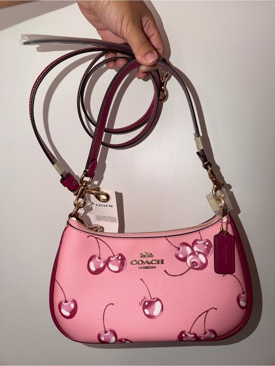 Coach Handbags - Coach Pink Cherry Print Shoulder Bag with Magenta Trim